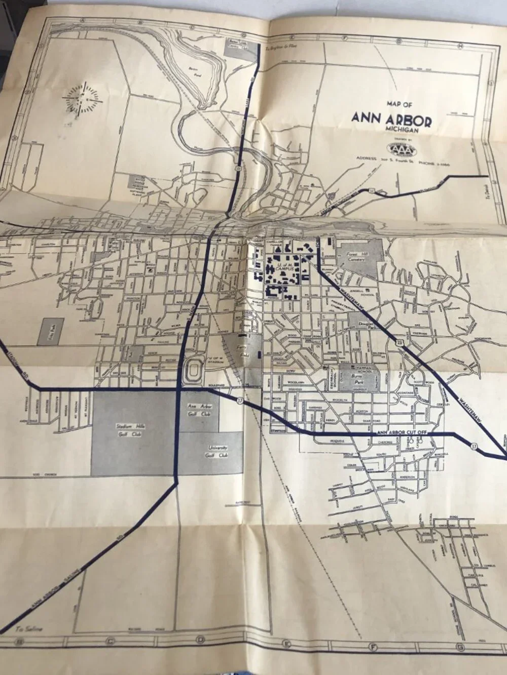 VINTAGE Ann Arbor Michigan Washtenaw County Map #F5